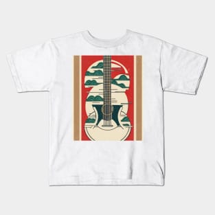 Acoustic Guitar Japanese Style Abstract Artwork Kids T-Shirt